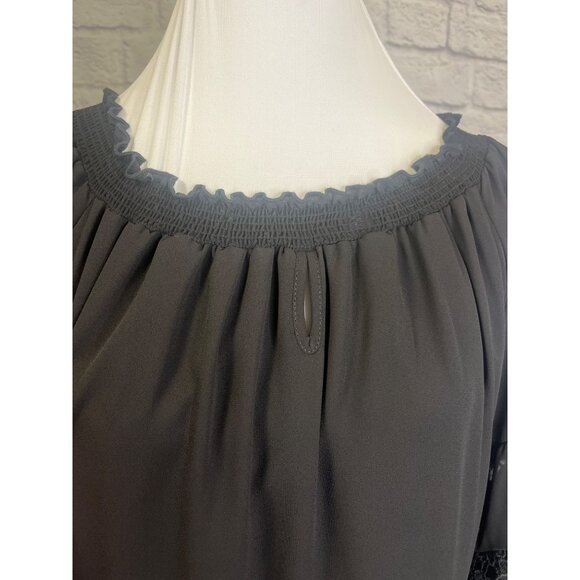 Joseph Ribkoff Dress Lace Bell Sleeves Elastic Neck Ladies Size Large Black - Picture 4 of 10